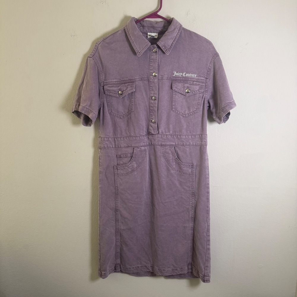 Juicy Couture Purple Lyocell Denim Style Shirt Dress Short Sleeve Womens Small